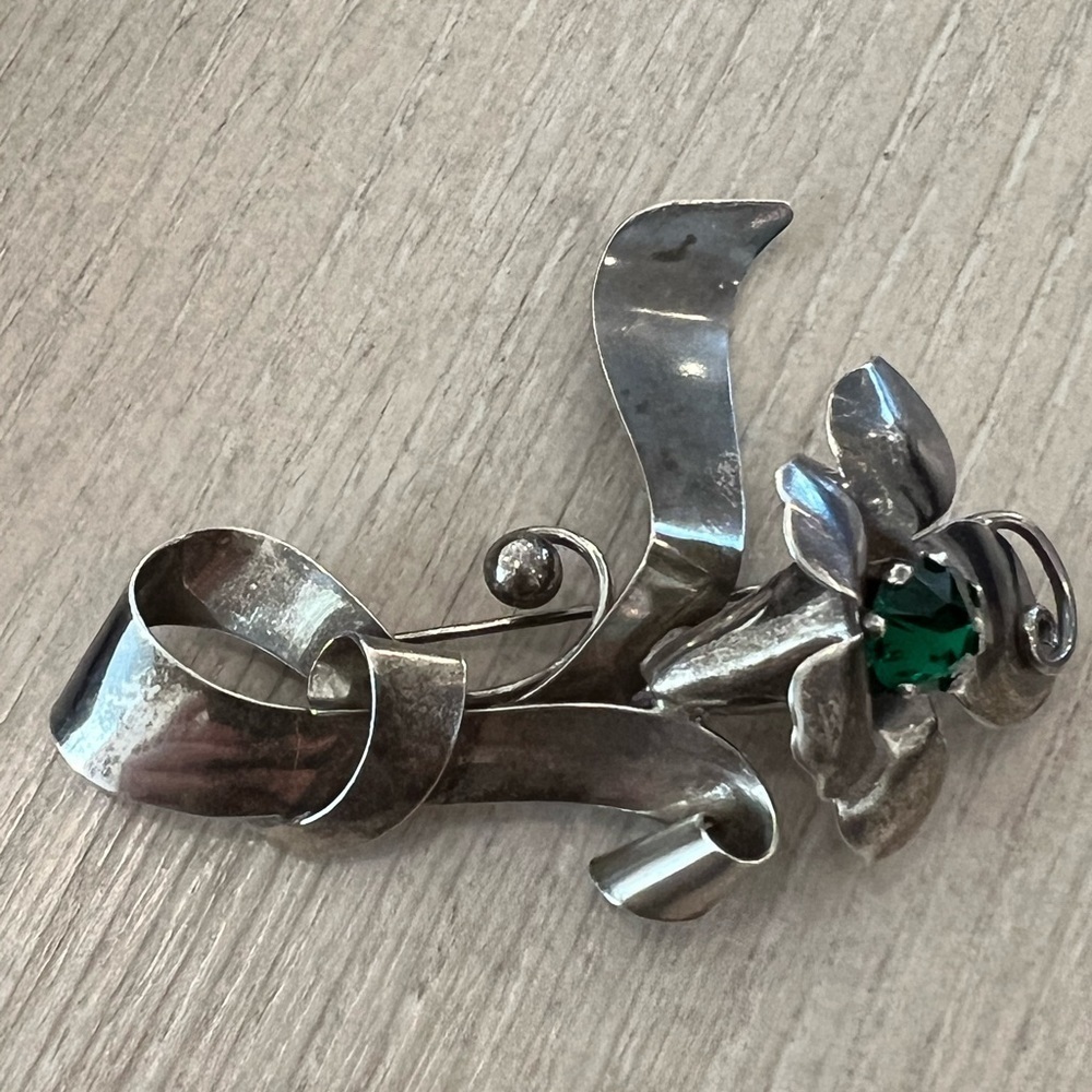 Vintage 925 Sterling Silver Vintage Carl Art Rhinestone Floral Design Pin Brooch - Picture 4 of 6